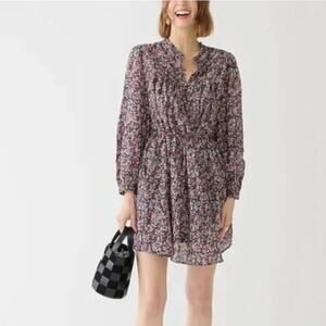 J. Crew Sunny Meadow Button Up Dress Women's Small Navy Floral Puff Sleeves